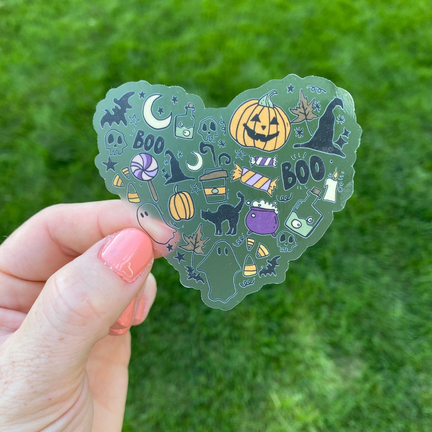 Transparent Boo Halloween Heart Sticker