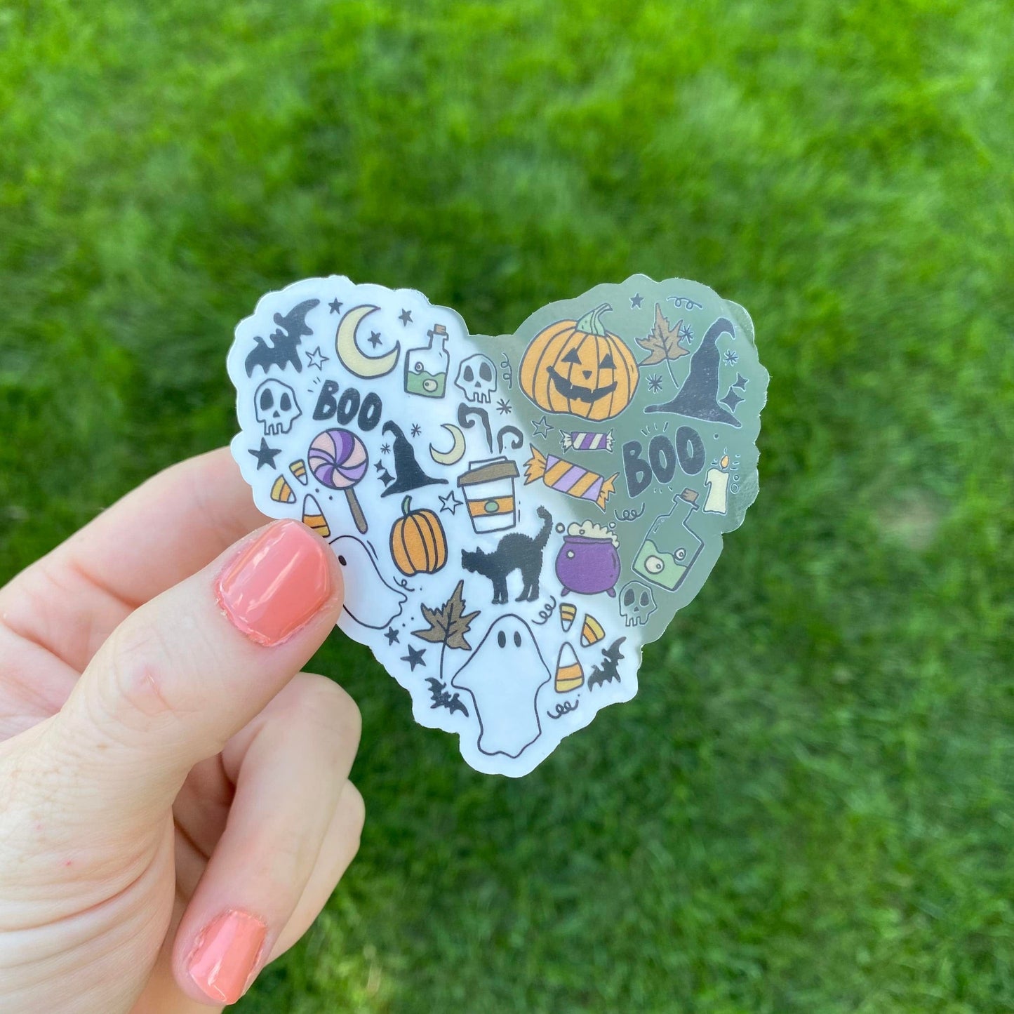 Transparent Boo Halloween Heart Sticker