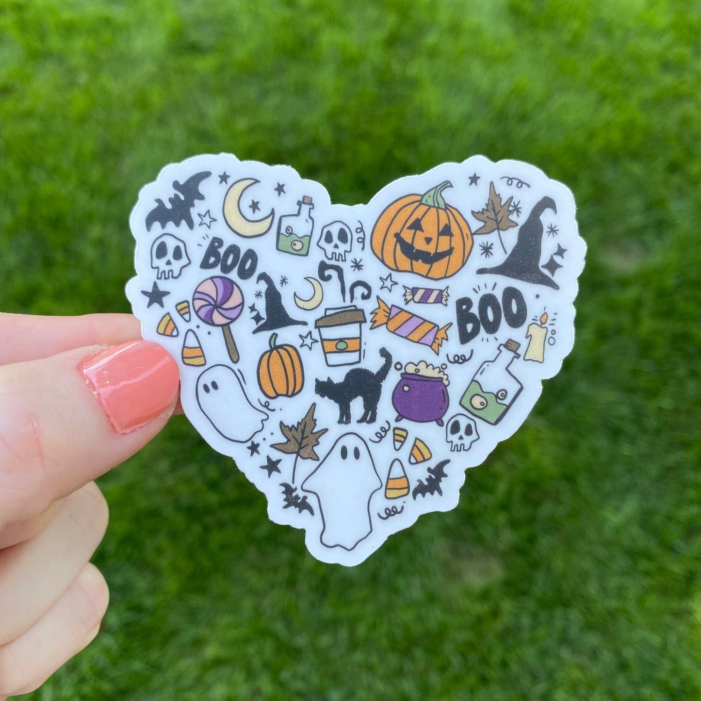 Transparent Boo Halloween Heart Sticker