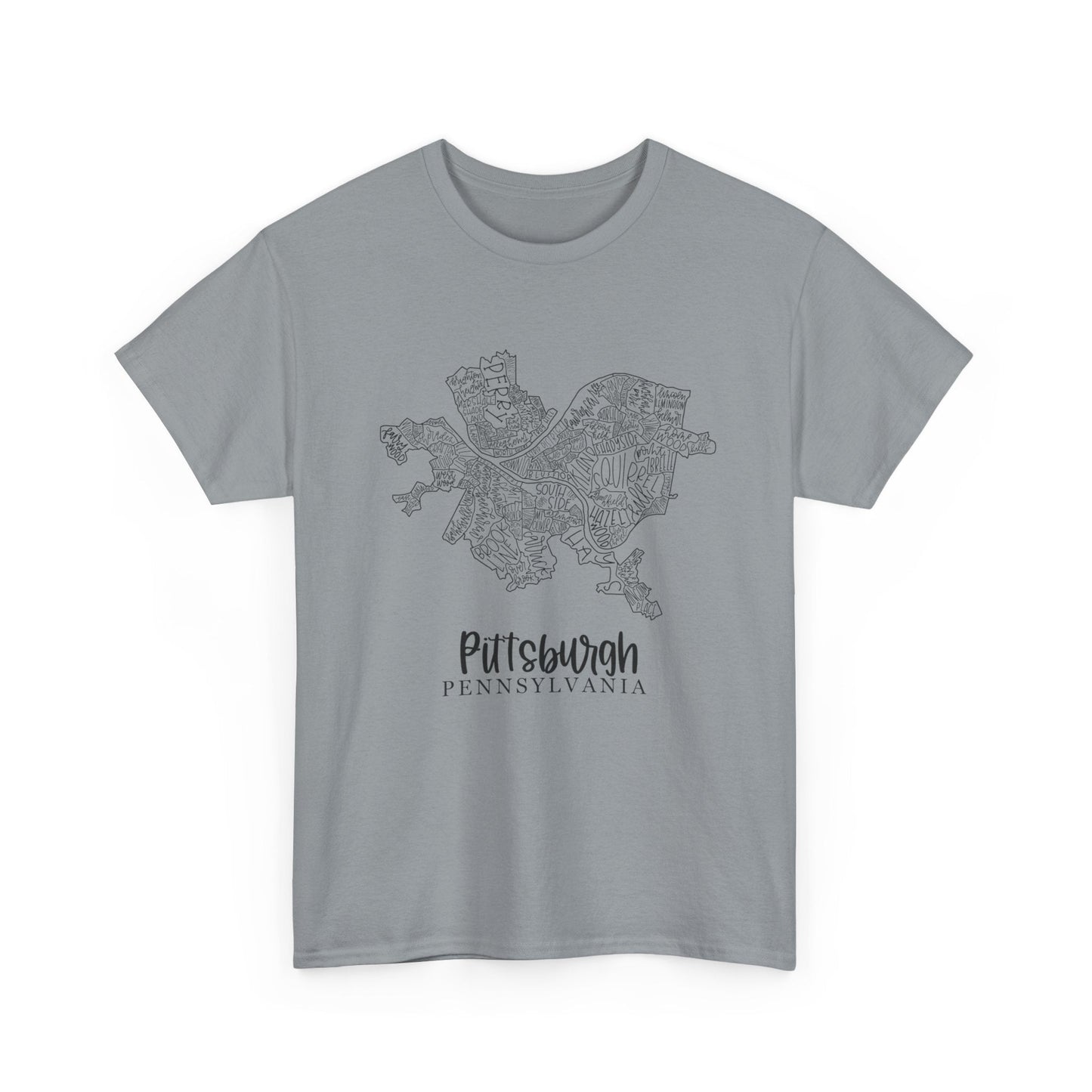 Pittsburgh Topo Word Map Graphic Gildan Unisex Heavy Cotton Tee