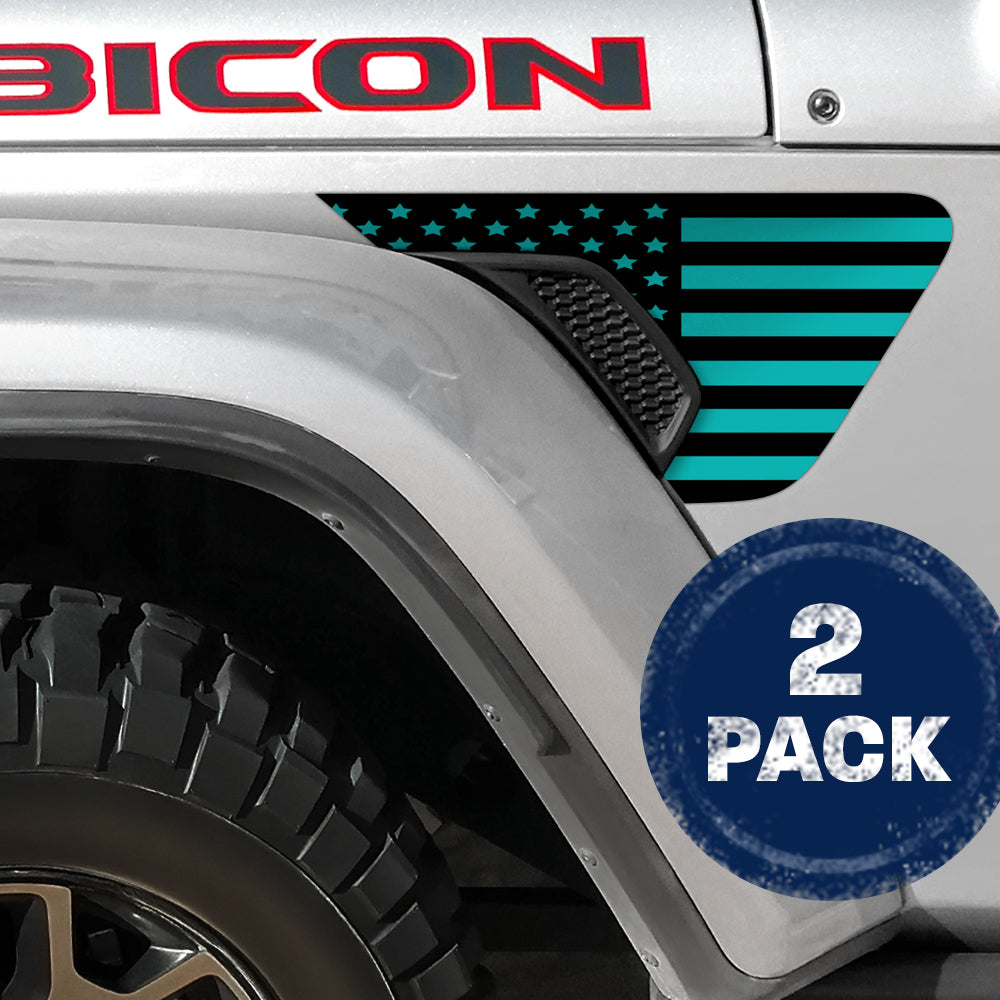 Black and Light Blue Flag 2pc Vinyl Fender Decal