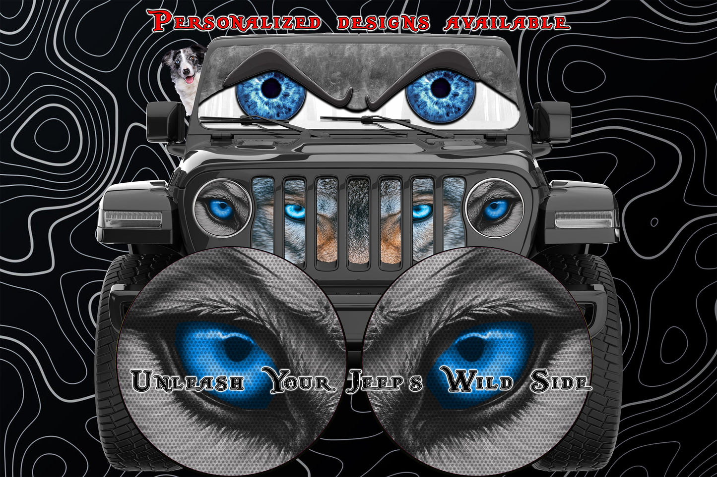 Blue wolf eye for a round beast headlight decal.