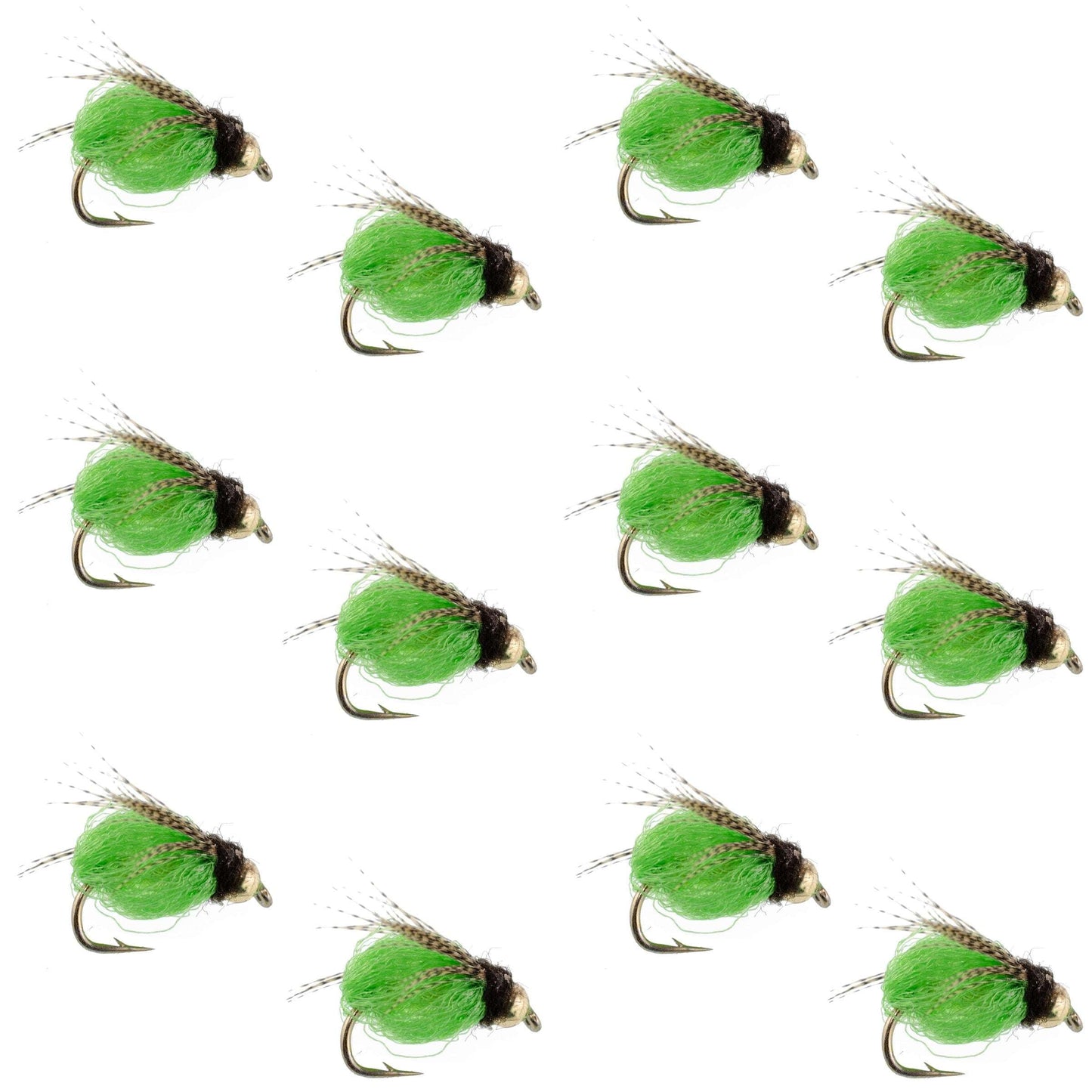 Bead Head LaFontaine Green Deep Sparkle Caddis Pupa - 12 Flies Size 12