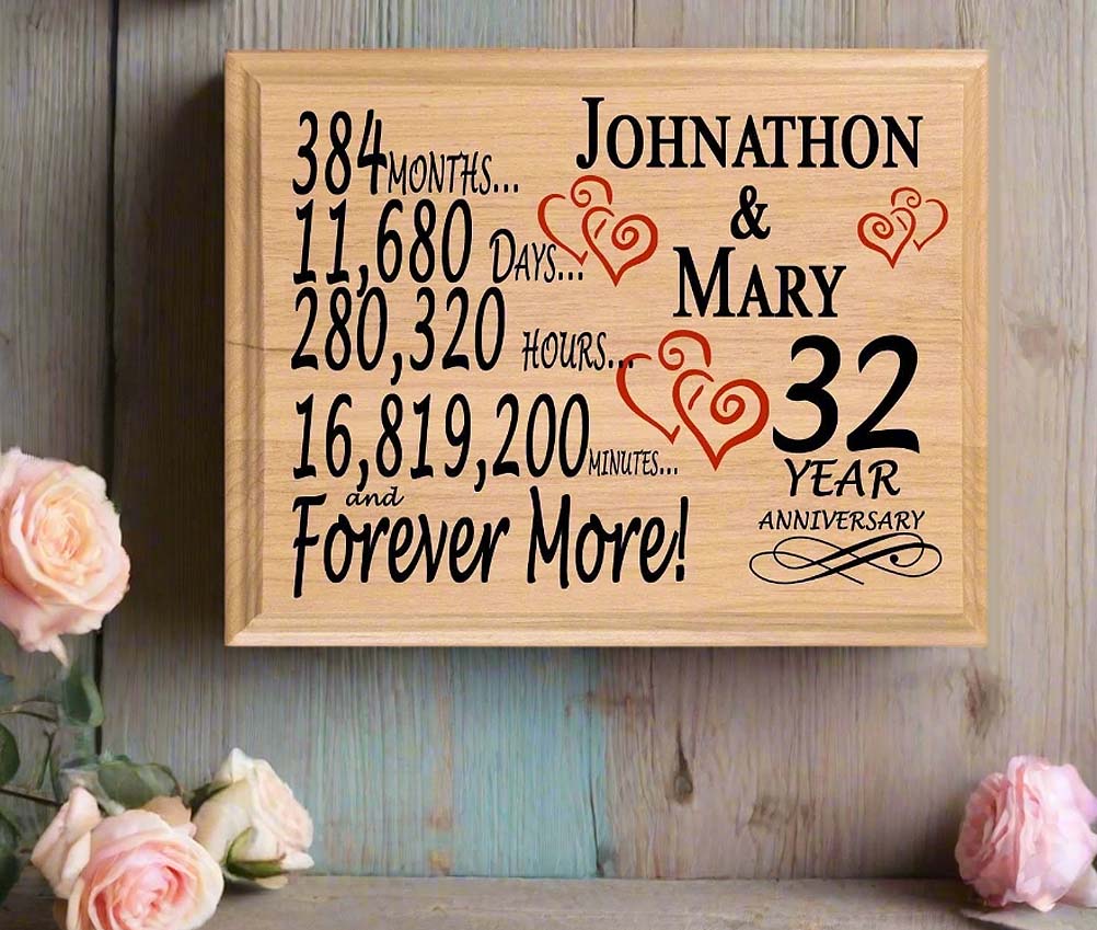 Personalized 32nd Anniversary Gift – Custom Wood Keepsake for Husband, Wife, or Couple