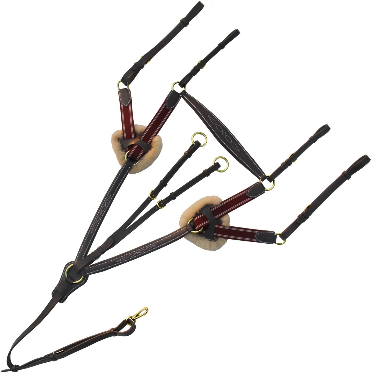 ExionPro 5 Point Breastplate with Sheepskin Padding - Burgundy Elastic & White Strips