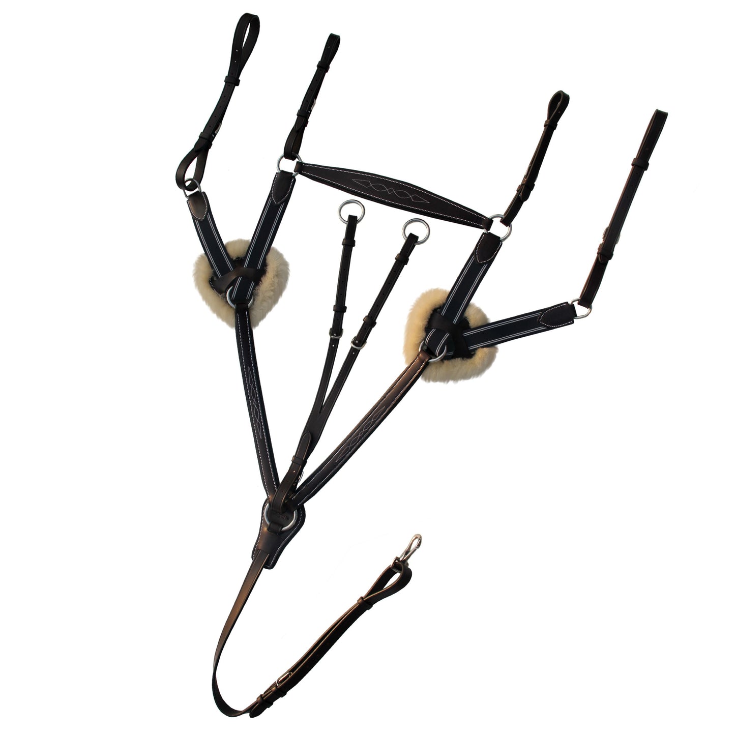 ExionPro 5 Point Breastplate with Sheepskin Padding - Navy Blue Elastic & White Lines