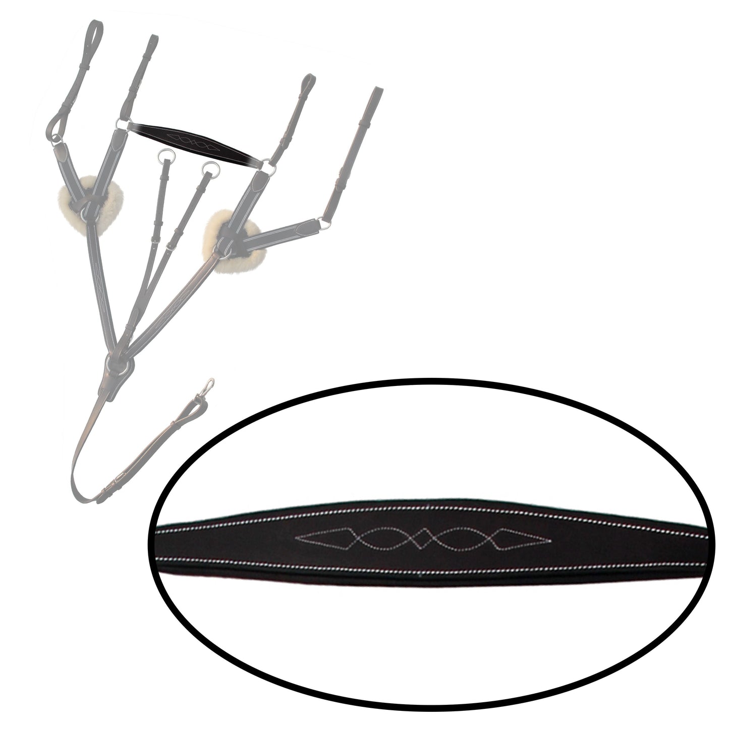 ExionPro 5 Point Breastplate with Sheepskin Padding - Navy Blue Elastic & White Lines