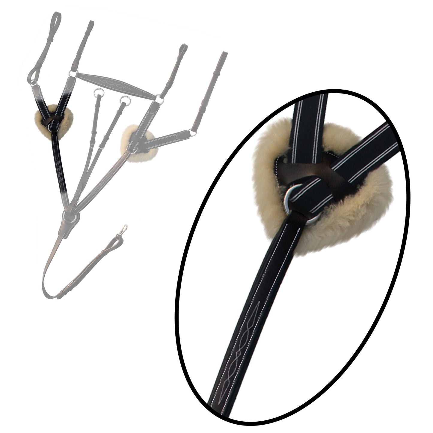 ExionPro 5 Point Breastplate with Sheepskin Padding - Navy Blue Elastic & White Lines