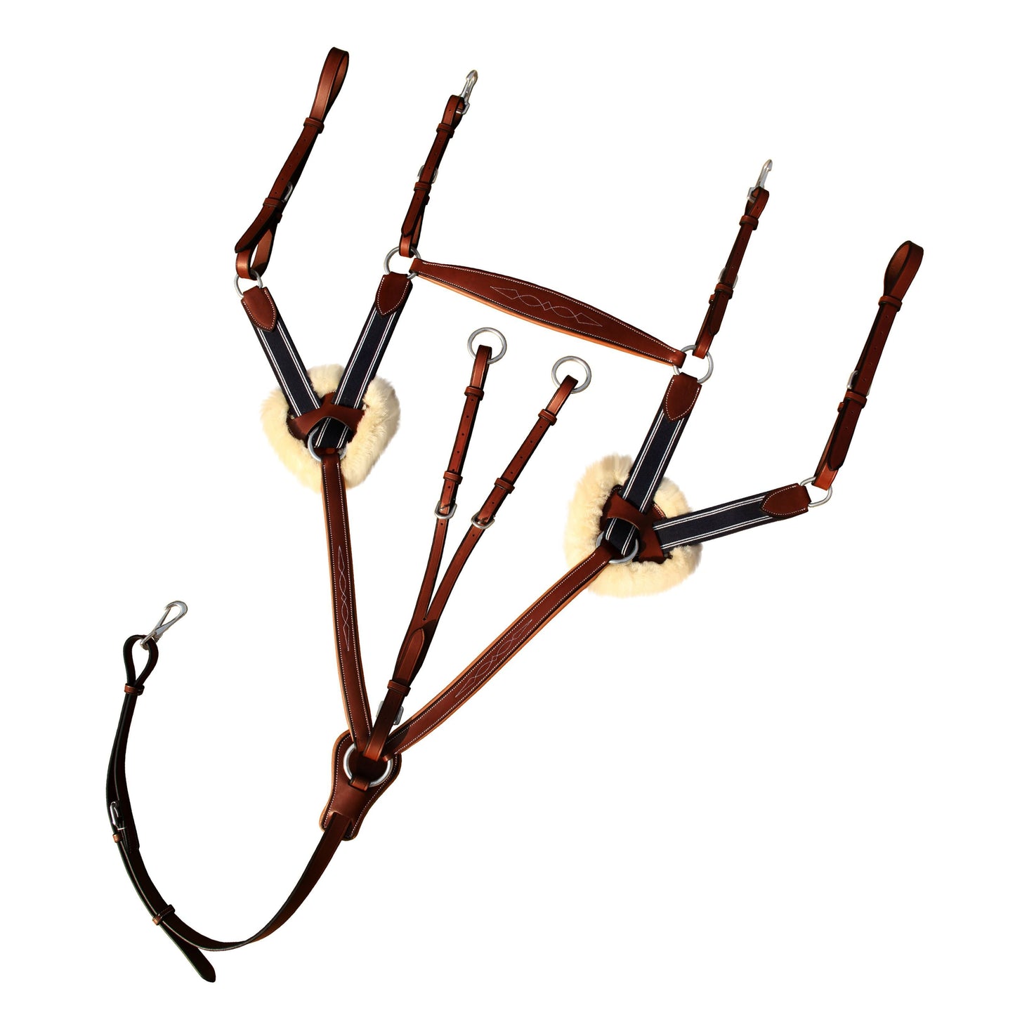 ExionPro 5 Point Breastplate with Sheepskin Padding - Navy Blue Elastic & White Lines