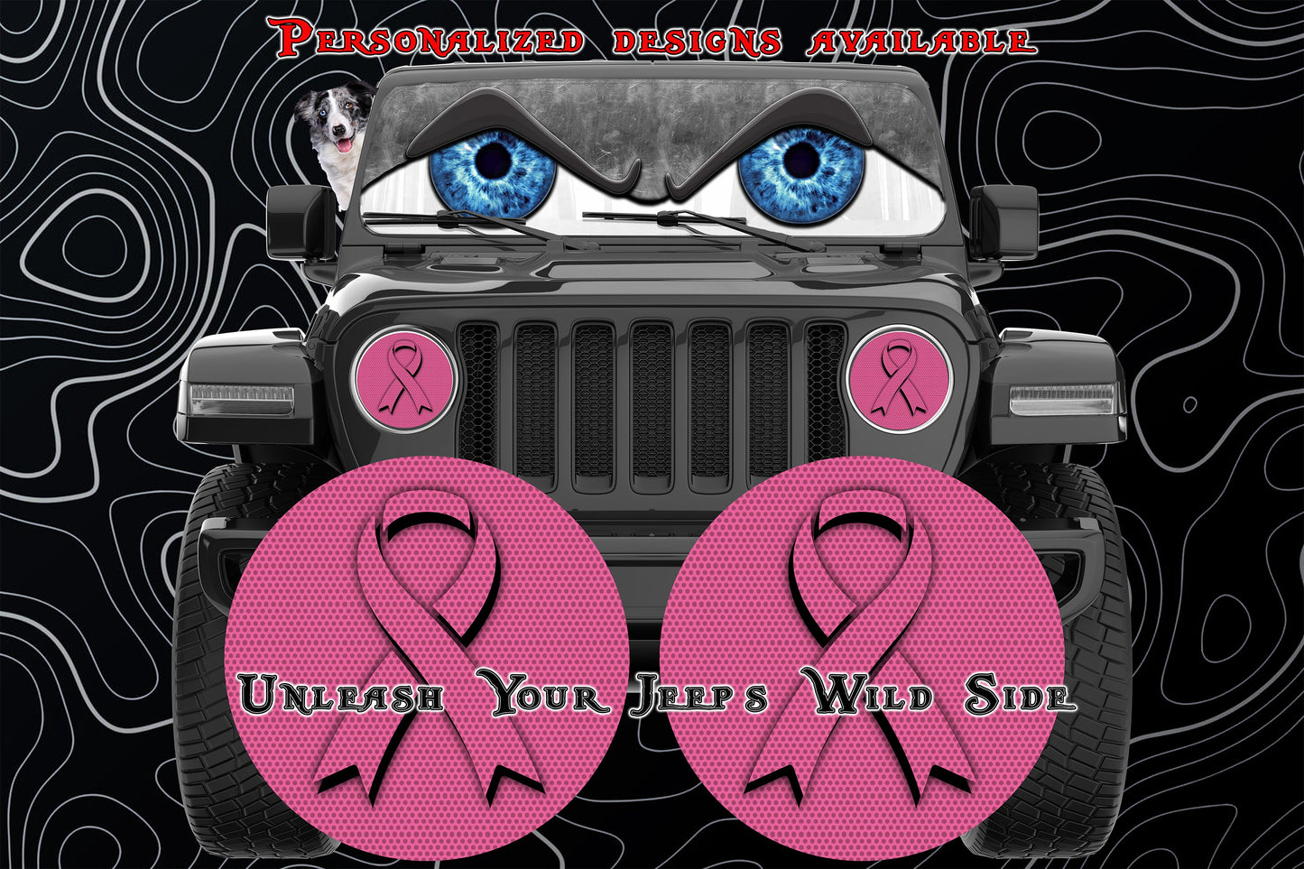Breast cancer awareness for a round headlight decal.