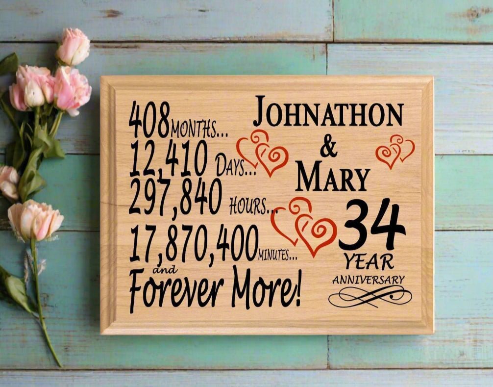 Personalized 34th Anniversary Gift – Custom Wood Keepsake for Husband, Wife, or Couple