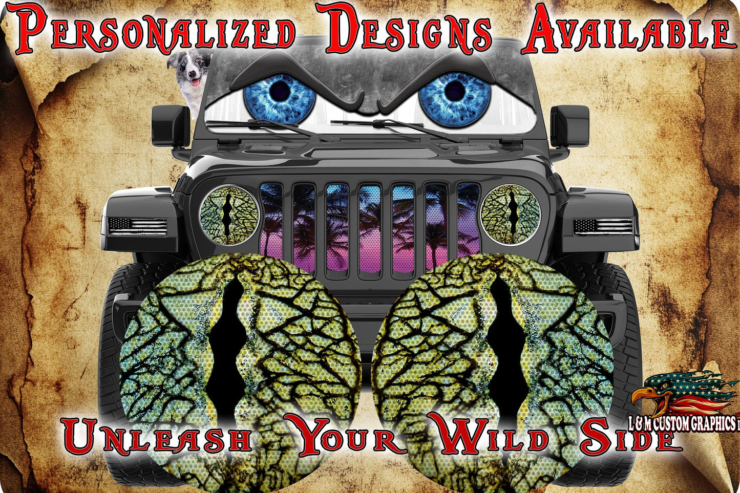 Green Lizard eyes headlight decals