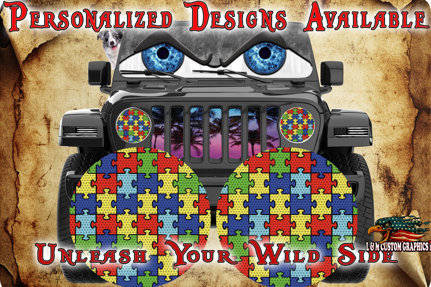 Autism awareness for a round headlight decal.