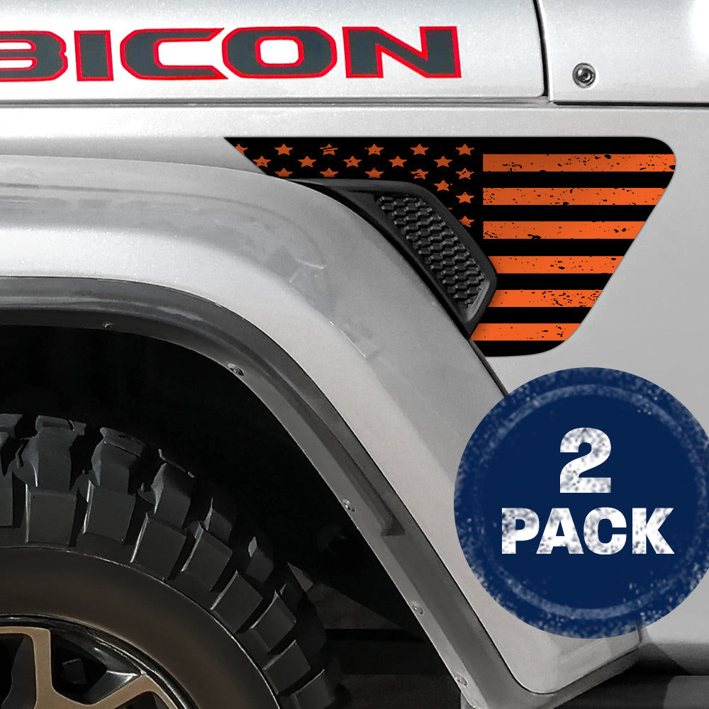 Black and Orange Distressed Flag 2pc Vinyl Fender Decal