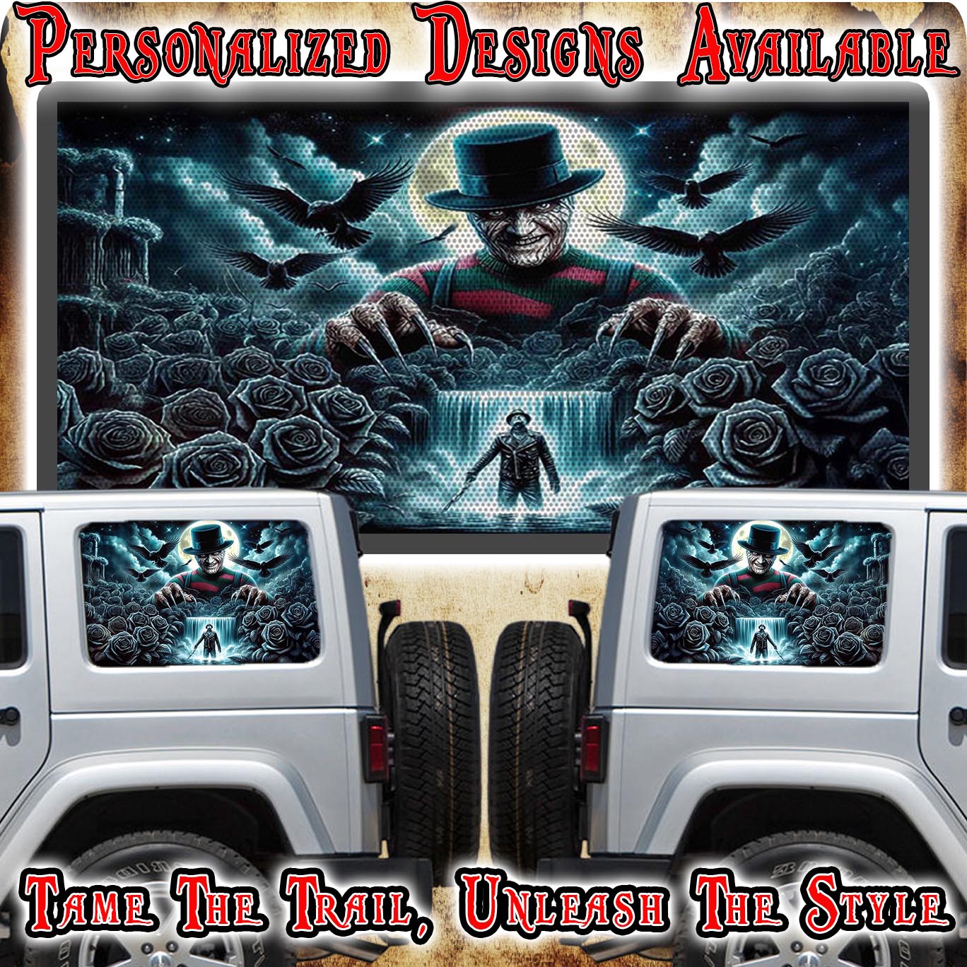 Freddy Rear quarter window see through graphic.