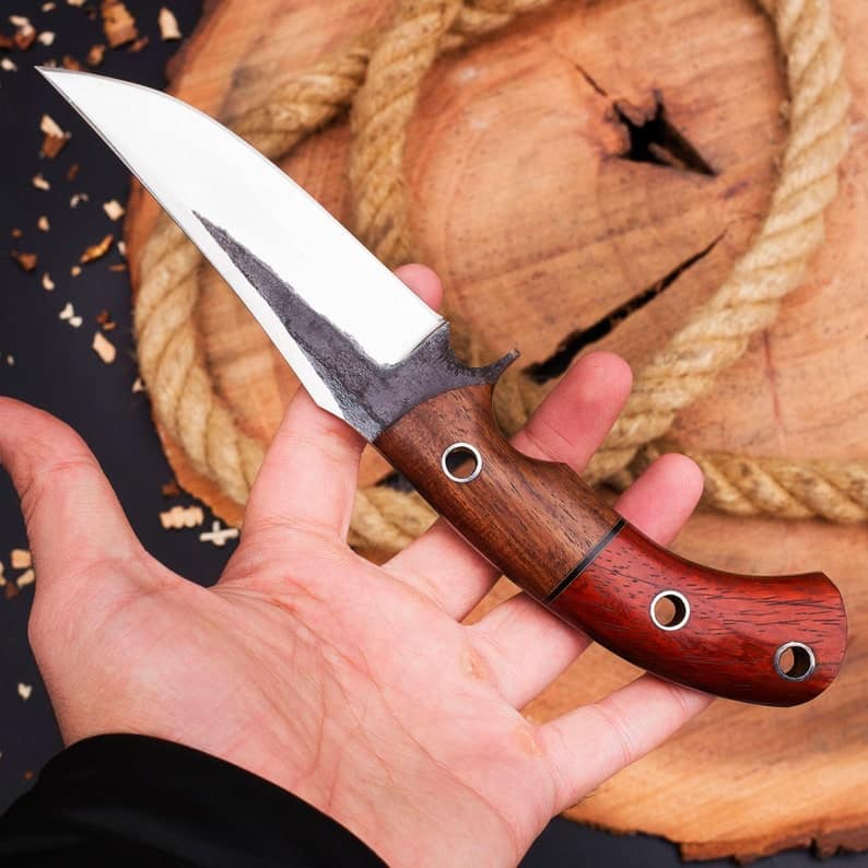 The Outdoorsman's Choice: 10-Inch Hunting Knife with Full Tang 1095 Steel Blade, Rosewood and Red Exotic Wood Handle