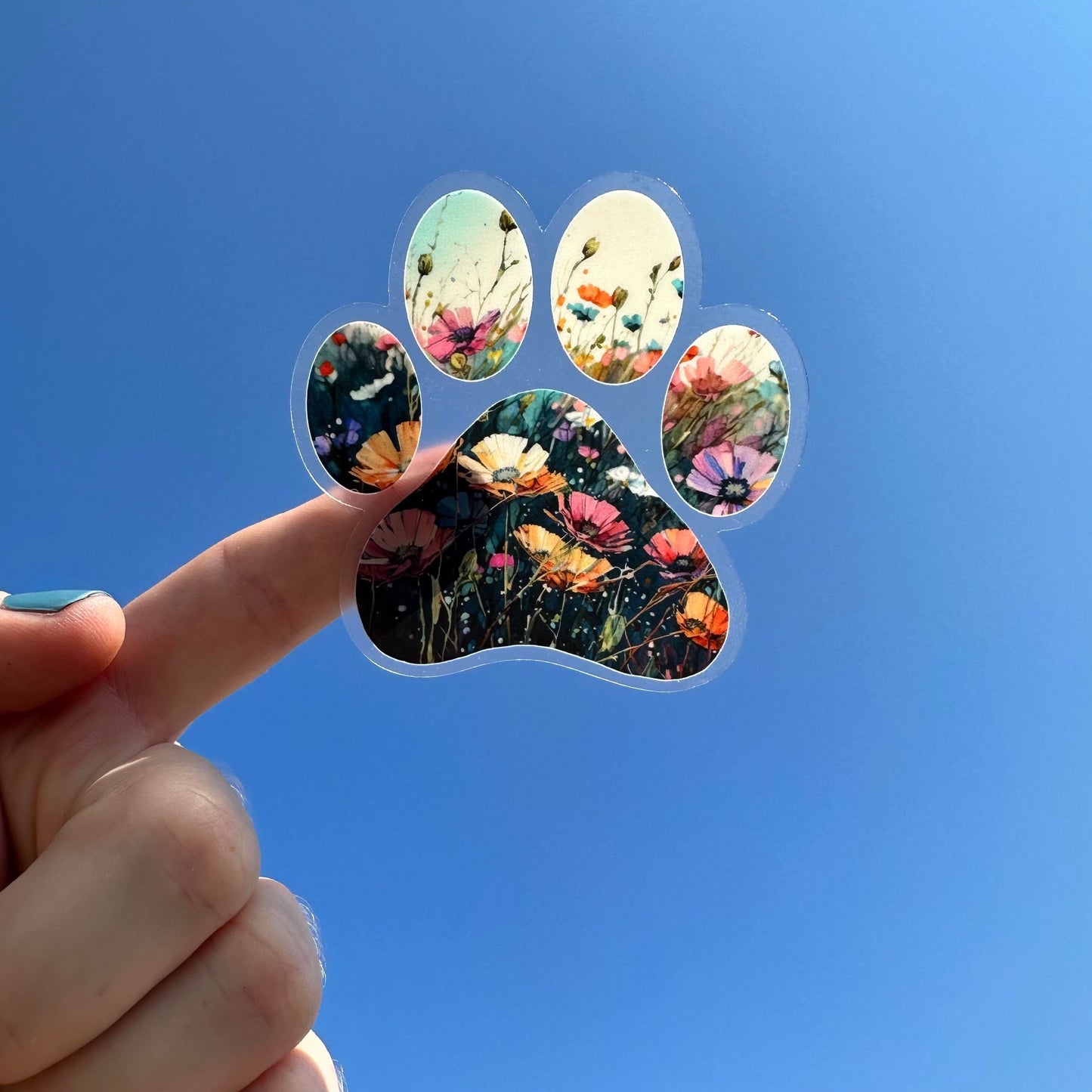 Transparent Floral Dog Paw Sticker