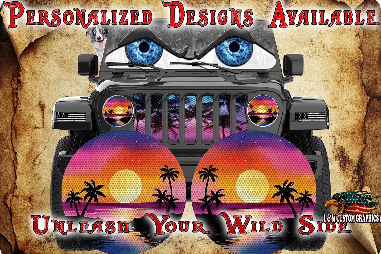 Beach sun round headlight decals