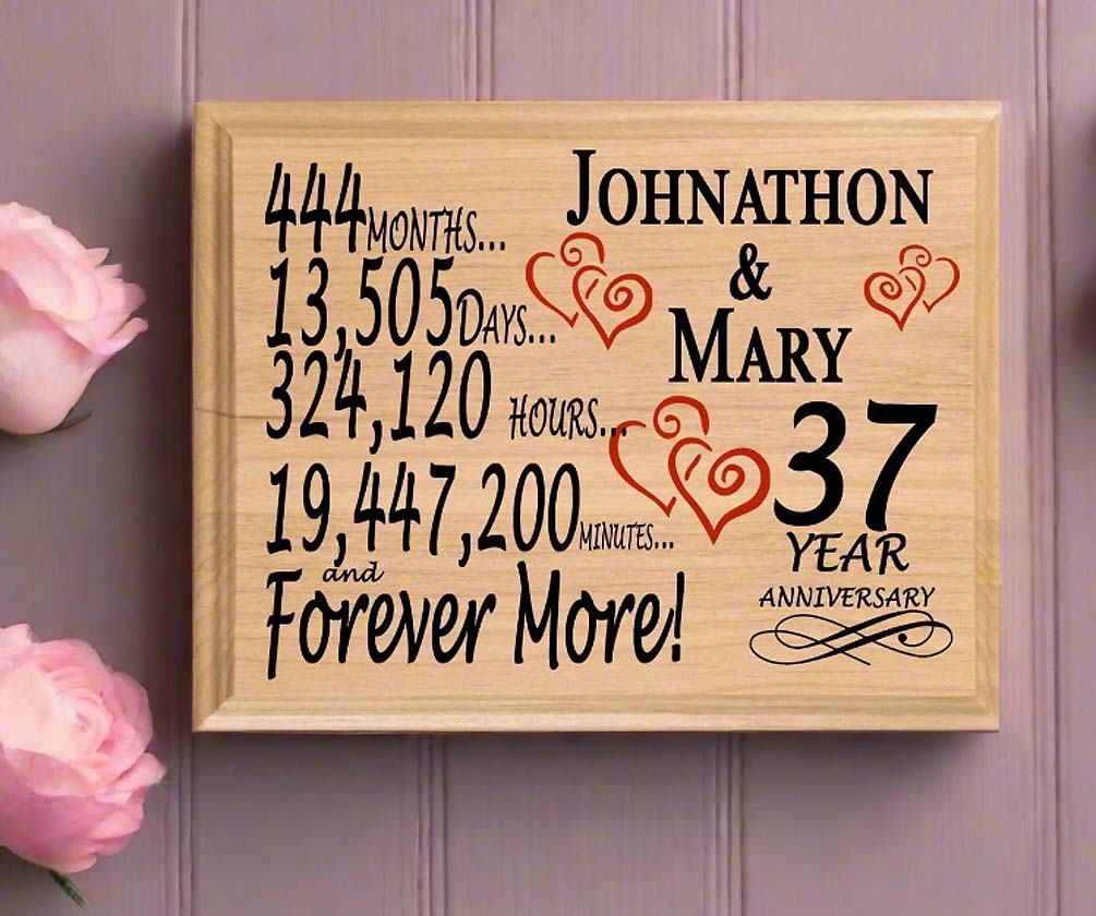 Personalized 37th Anniversary Gift – Custom Wood Keepsake for Husband, Wife, or Couple