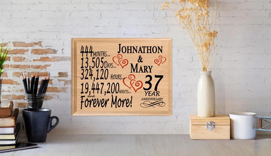 Personalized 37th Anniversary Gift – Custom Wood Keepsake for Husband, Wife, or Couple