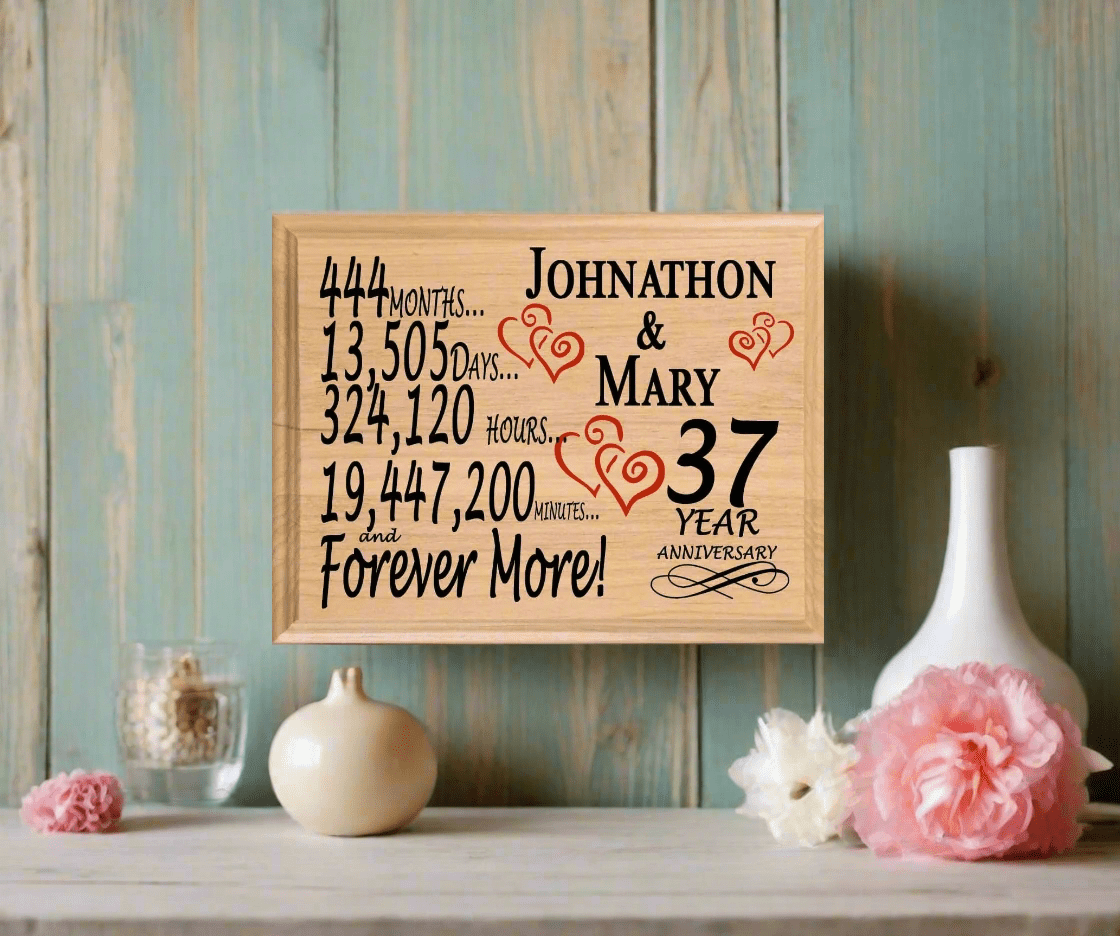 Personalized 37th Anniversary Gift – Custom Wood Keepsake for Husband, Wife, or Couple