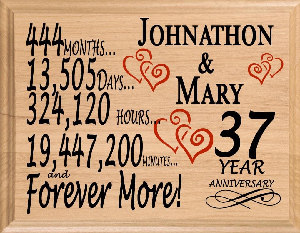 Personalized 37th Anniversary Gift – Custom Wood Keepsake for Husband, Wife, or Couple