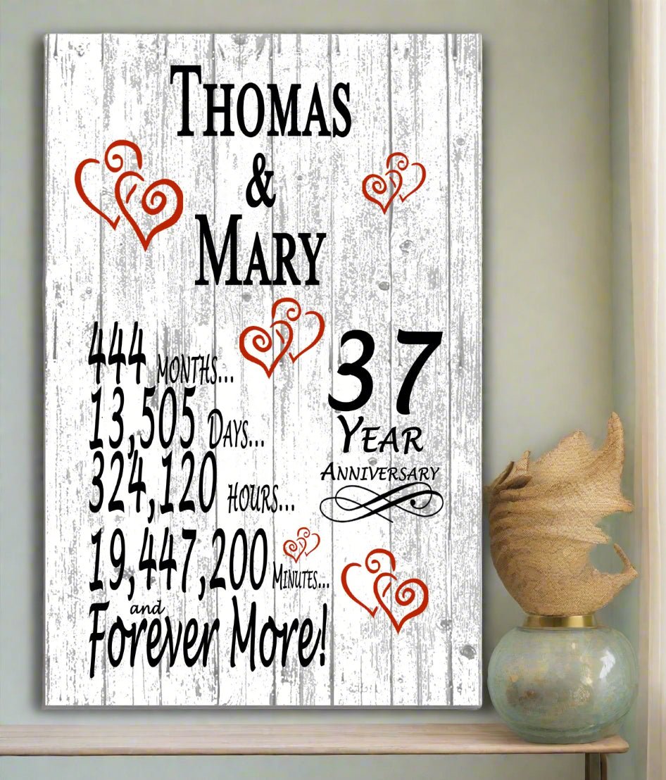 37 Year Anniversary Gift – Personalized 37th Anniversary Plaque with Custom Names