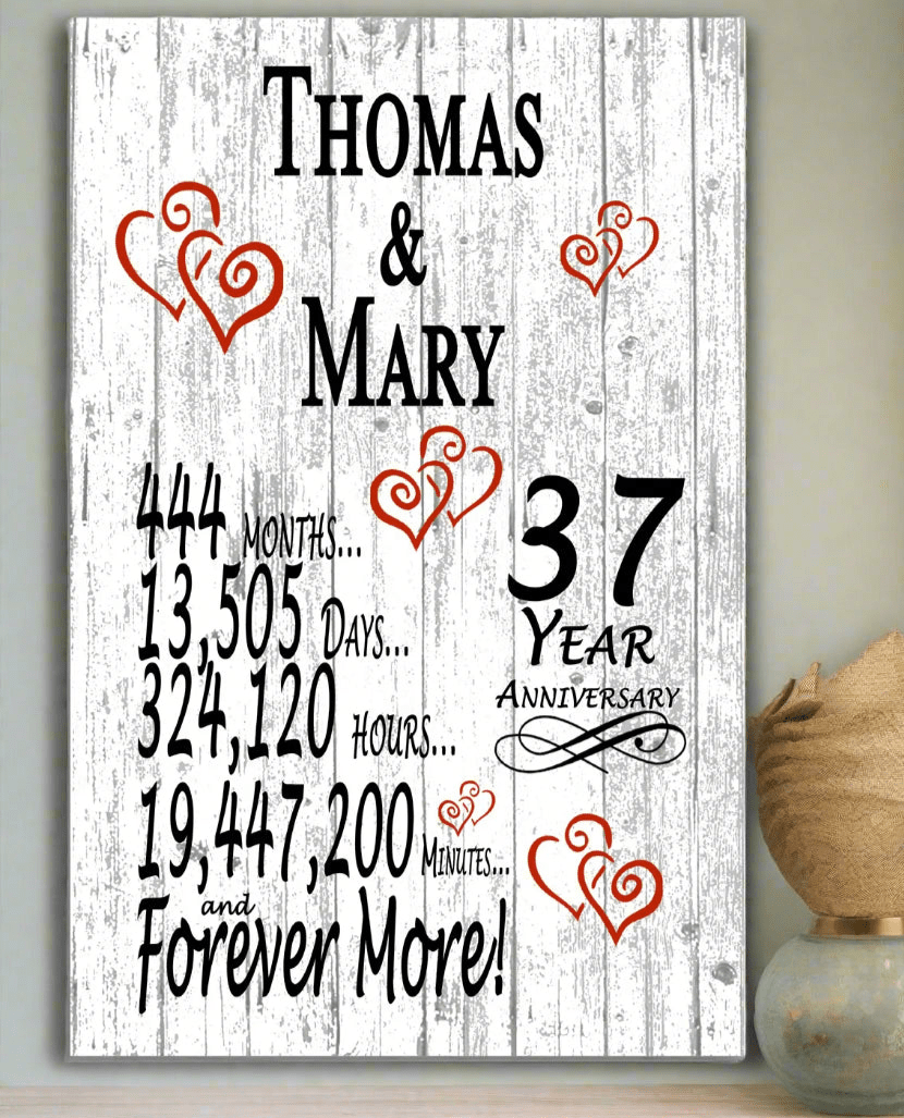 37 Year Anniversary Gift – Personalized 37th Anniversary Plaque with Custom Names