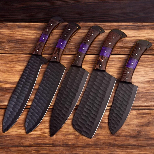 Custom Kitchen Knives Set: Forged Stainless Steel with Wenge Handles