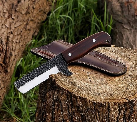 Custom Bull Cutter Knife for Sale - 7.5-Inch Full Tang 1095 Forged Steel Blade, Rosewood Handle, Leather Sheath - KBS Knives Store