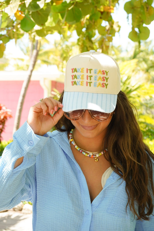 Take it Easy - Blue Striped Trucker Hat