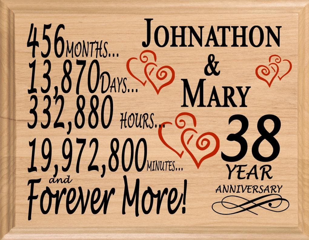 Personalized 38th Anniversary Gift – Custom Wood Keepsake for Husband, Wife, or Couple