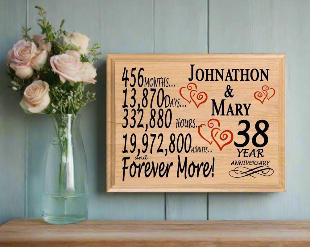 Personalized 38th Anniversary Gift – Custom Wood Keepsake for Husband, Wife, or Couple