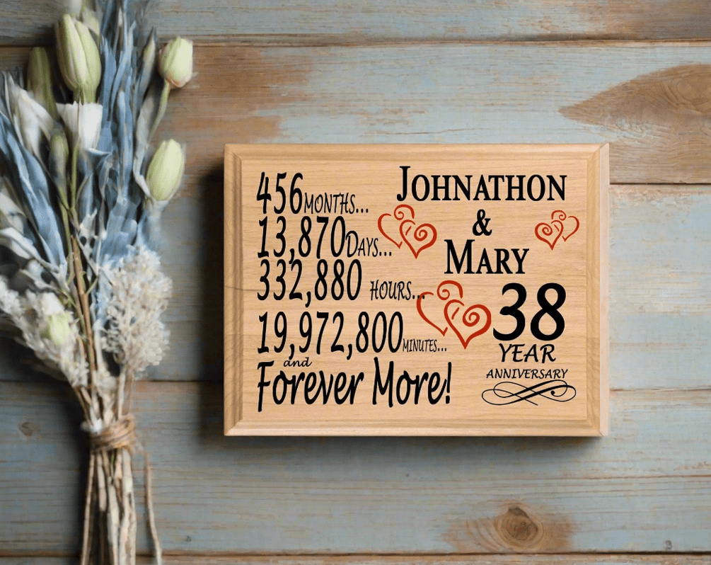 Personalized 38th Anniversary Gift – Custom Wood Keepsake for Husband, Wife, or Couple