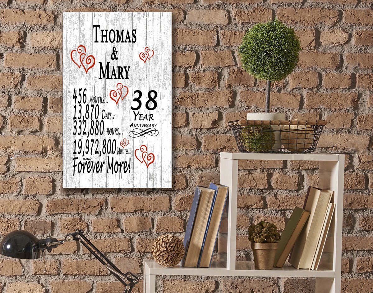 38 Year Anniversary Gift – Personalized 38th Anniversary Plaque with Custom Names