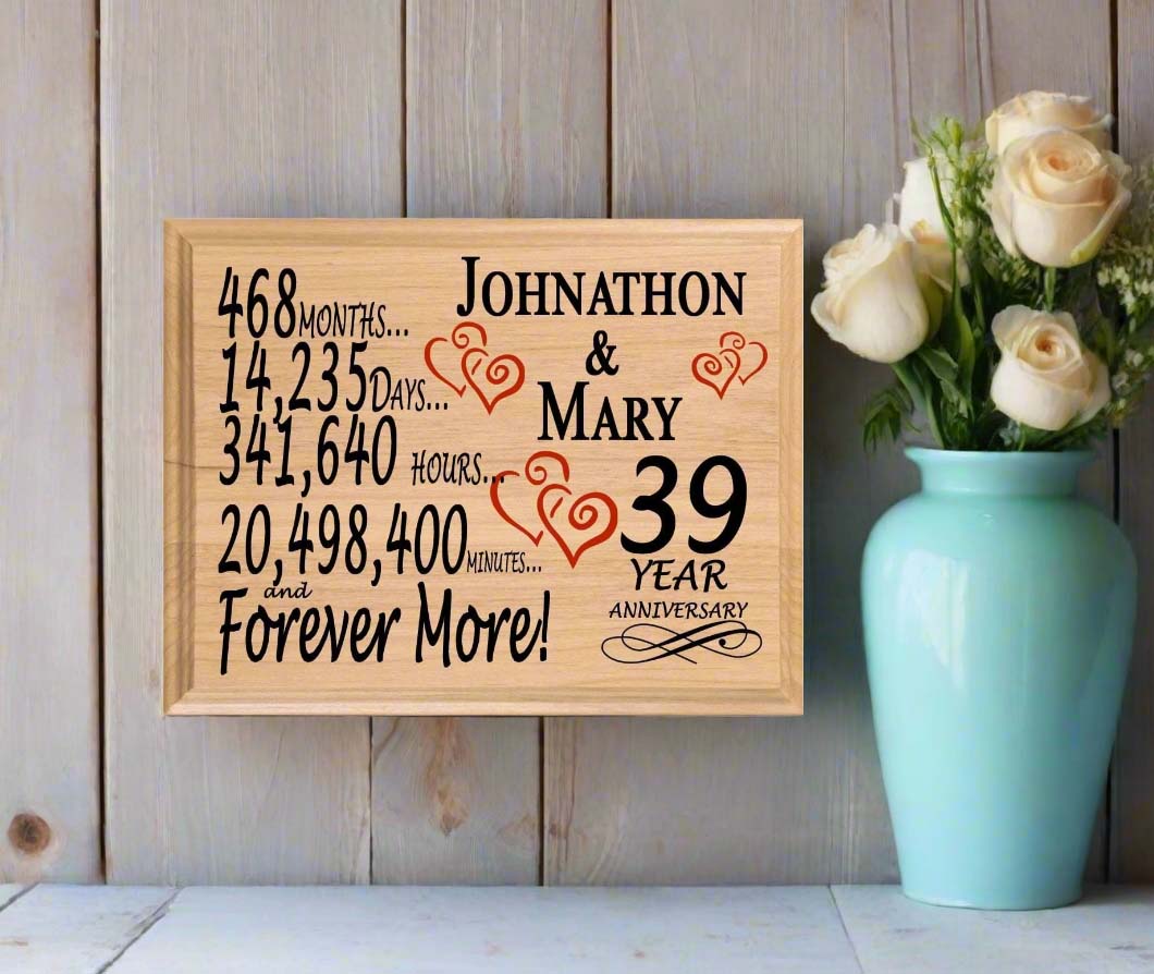 Personalized 39th Anniversary Gift – Custom Wood Keepsake for Husband, Wife, or Couple