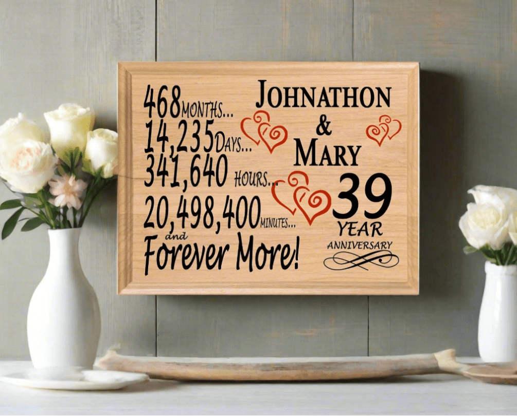 Personalized 39th Anniversary Gift – Custom Wood Keepsake for Husband, Wife, or Couple