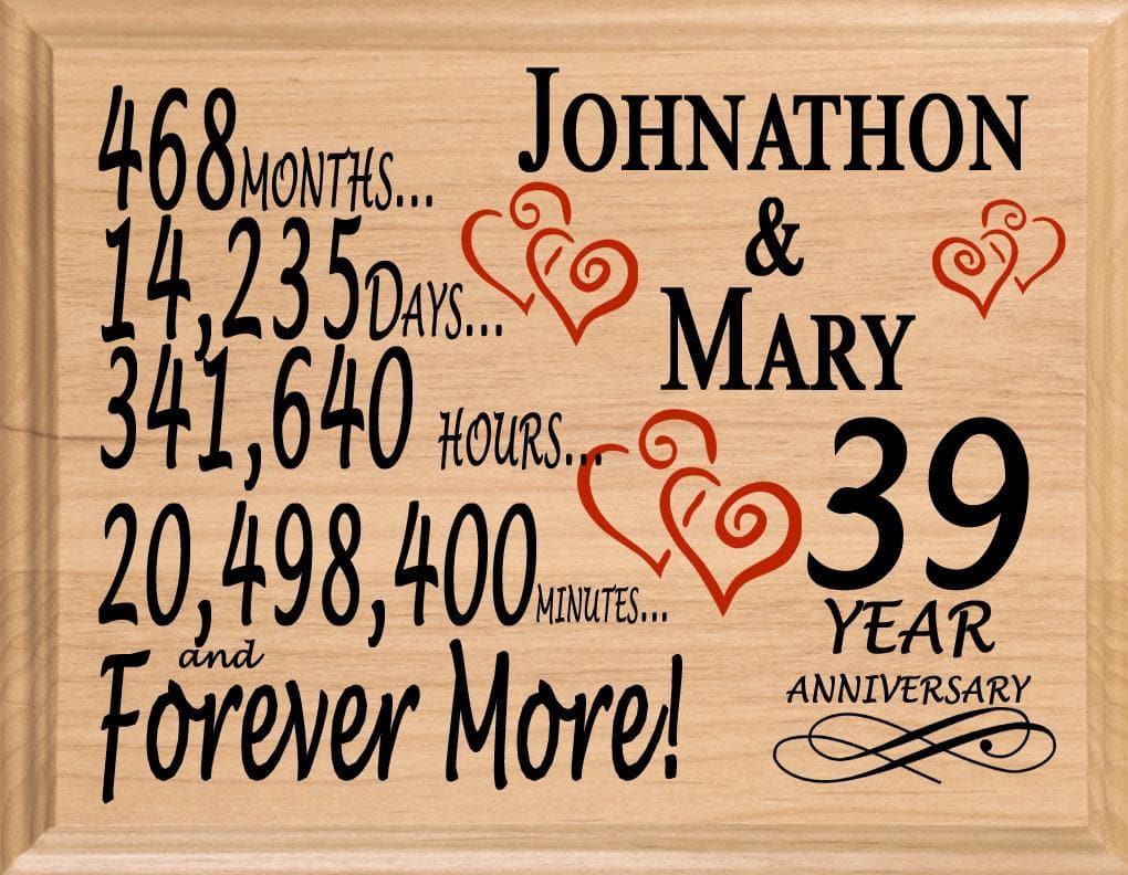 Personalized 39th Anniversary Gift – Custom Wood Keepsake for Husband, Wife, or Couple
