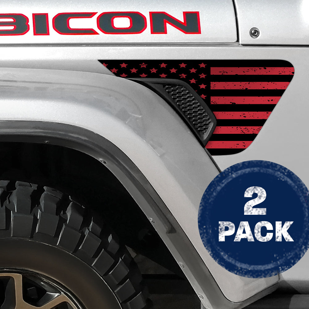 Black and Red Distressed Flag 2pc Vinyl Fender Decal