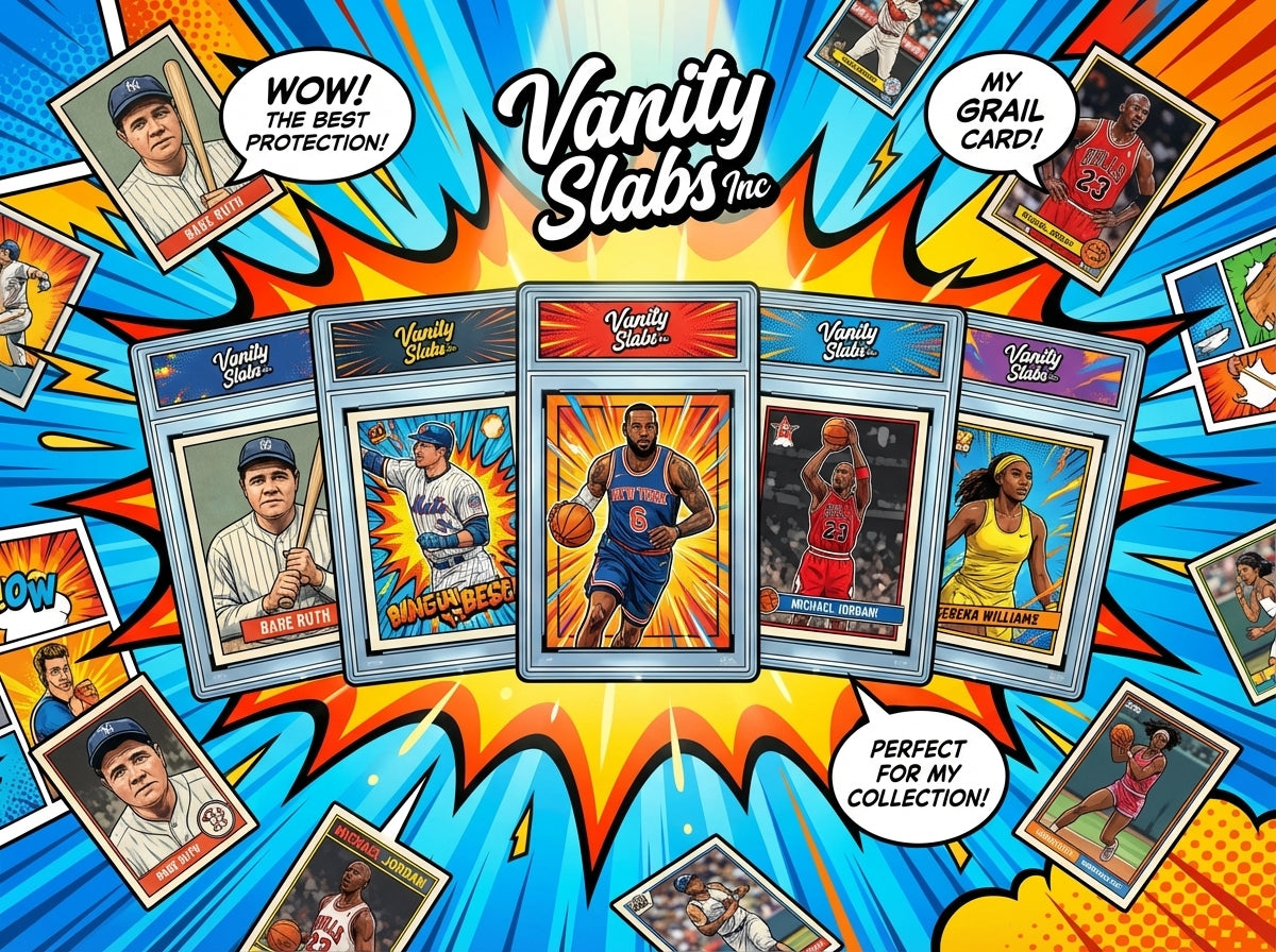 Vanity Slabs 10 Pack Bundle Includes Random Mystery Card for Baseball Football Hockey Basketball Cards