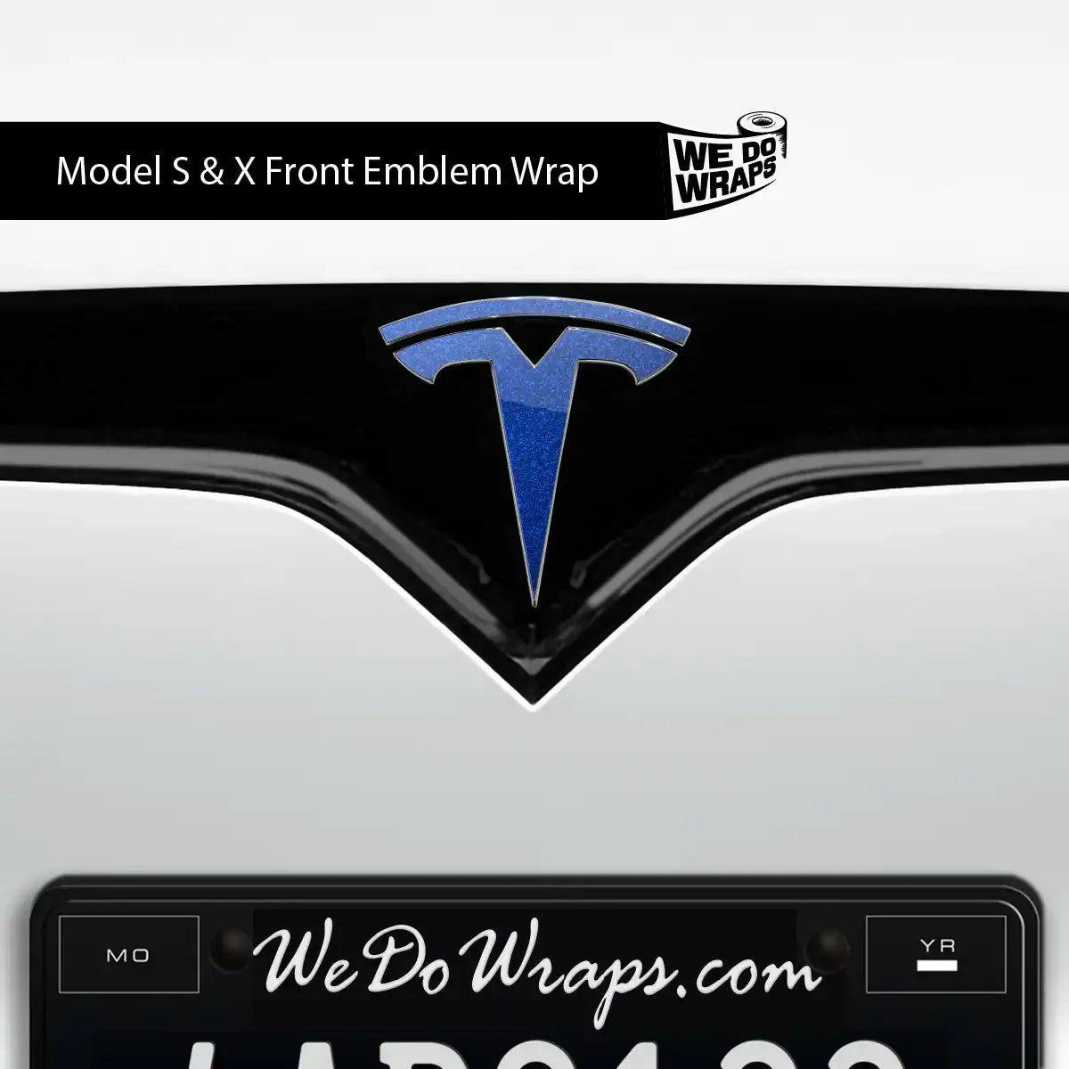 3M Deep Blue Metallic Tesla Emblem Decals (Front + Back) | Model S