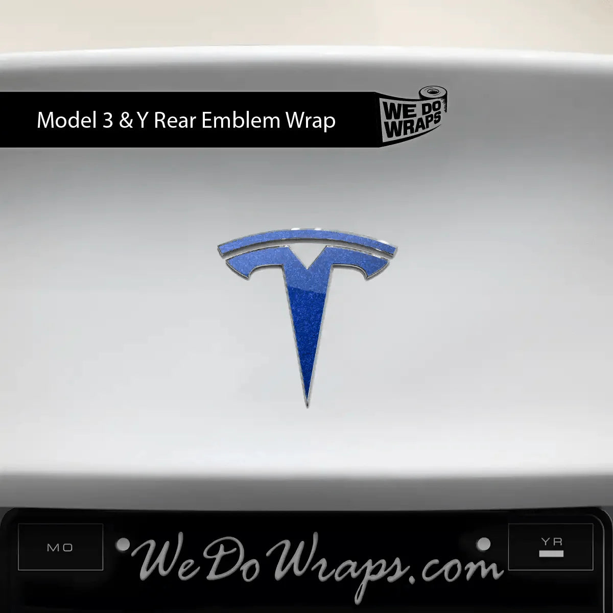 3M Deep Blue Metallic Tesla Emblem Decals (Front + Back) | Model Y