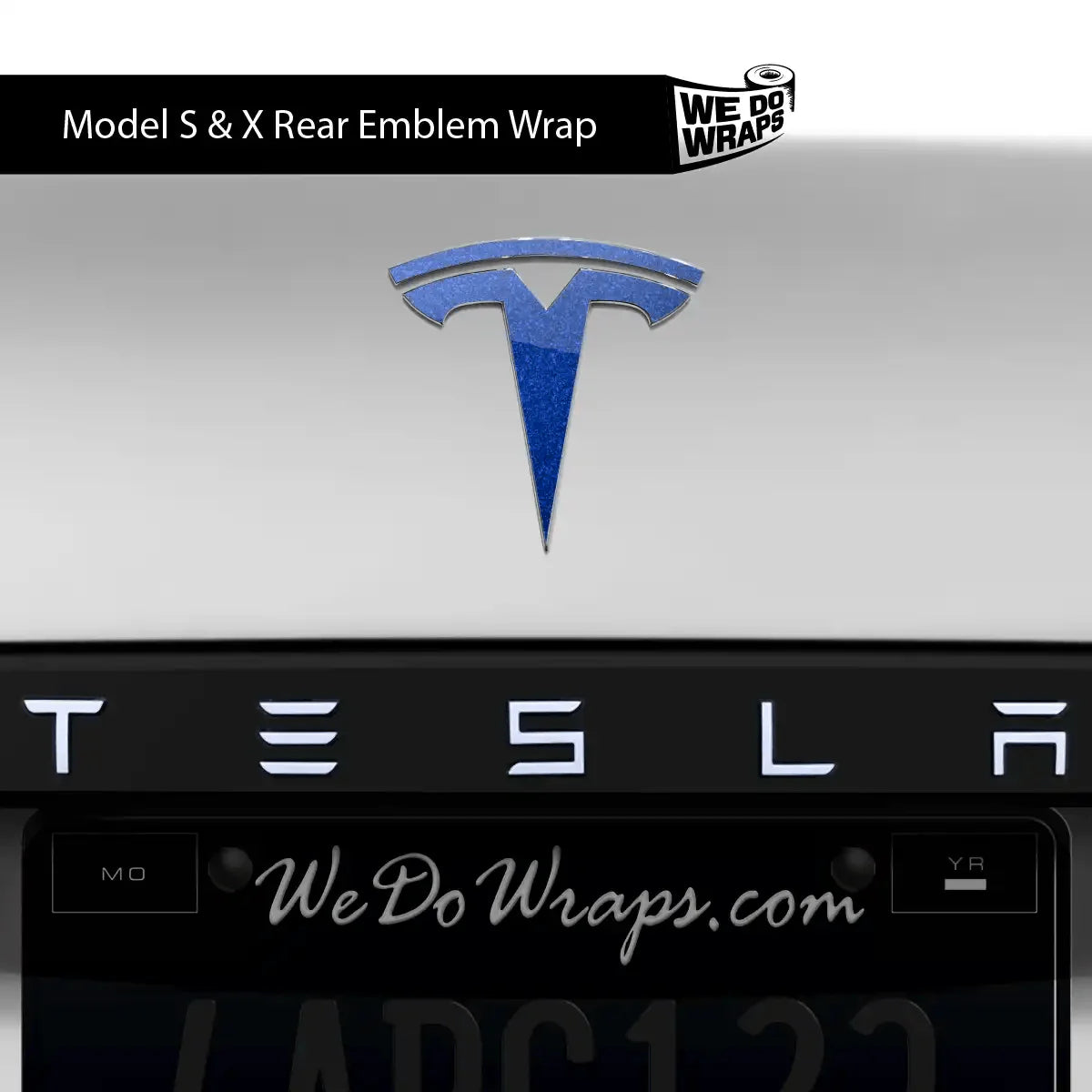 3M Deep Blue Metallic Tesla Emblem Decals (Front + Back) | Model S