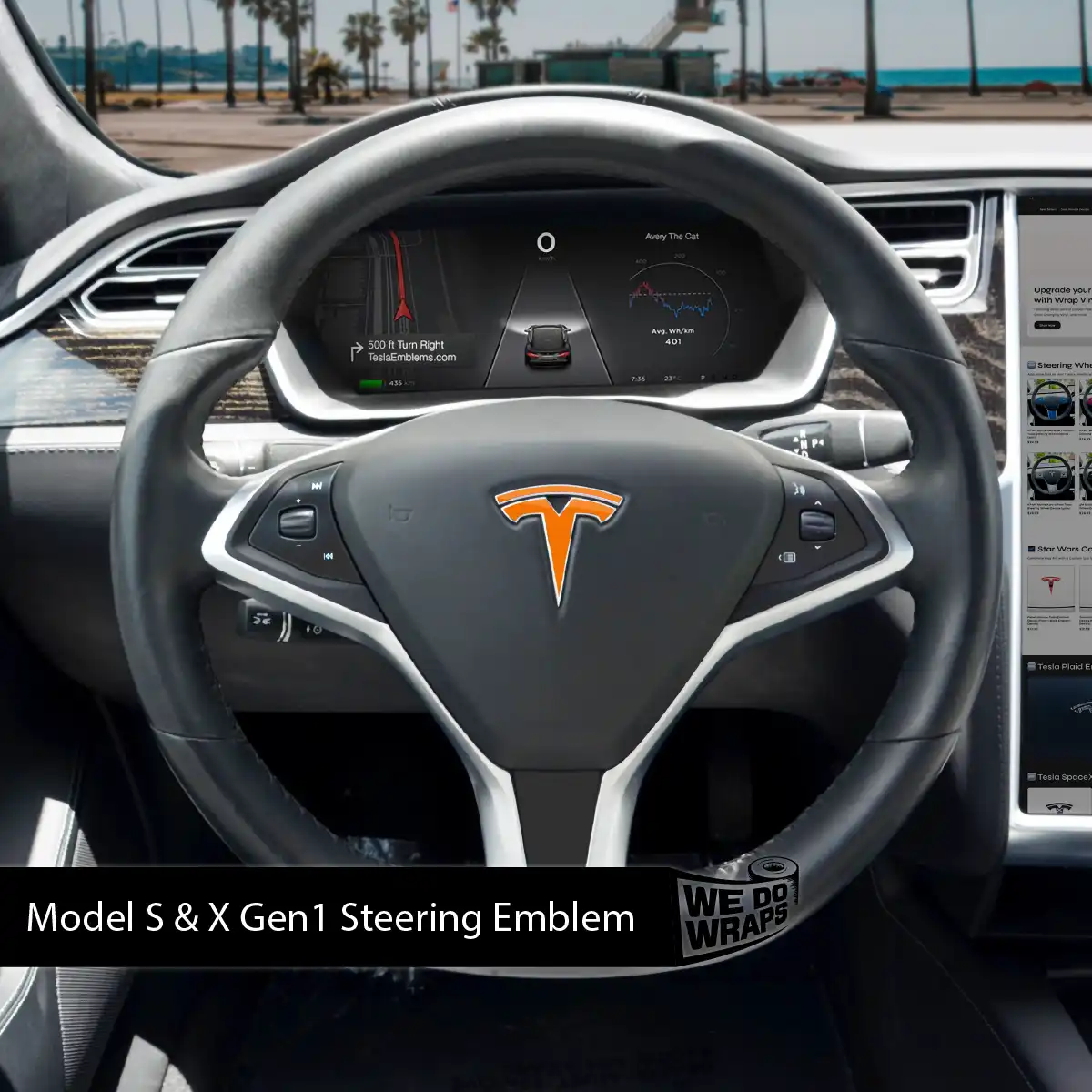 3M Gloss Deep Orange Tesla Steering Wheel Emblem Decal | Model X