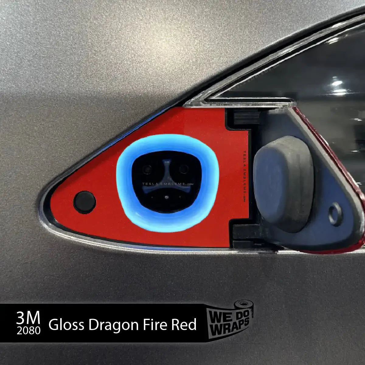 3M Gloss Dragon Fire Red Tesla Charge Port Wrap | Model X