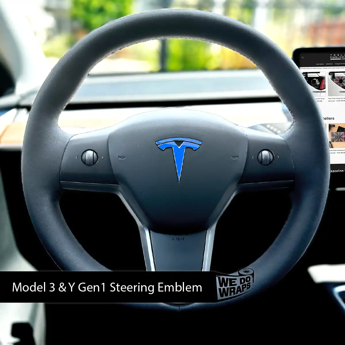 3M Gloss Fire Blue Tesla Steering Wheel Wrap | MY 2019-'25