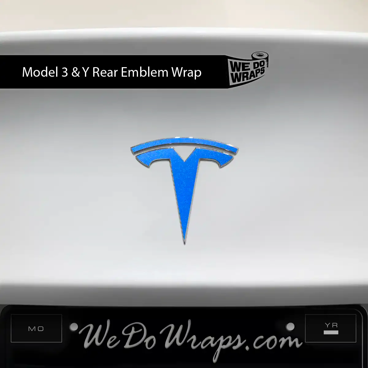 3M Gloss Fire Blue Tesla Emblem Decals (Front + Back) | Model 3