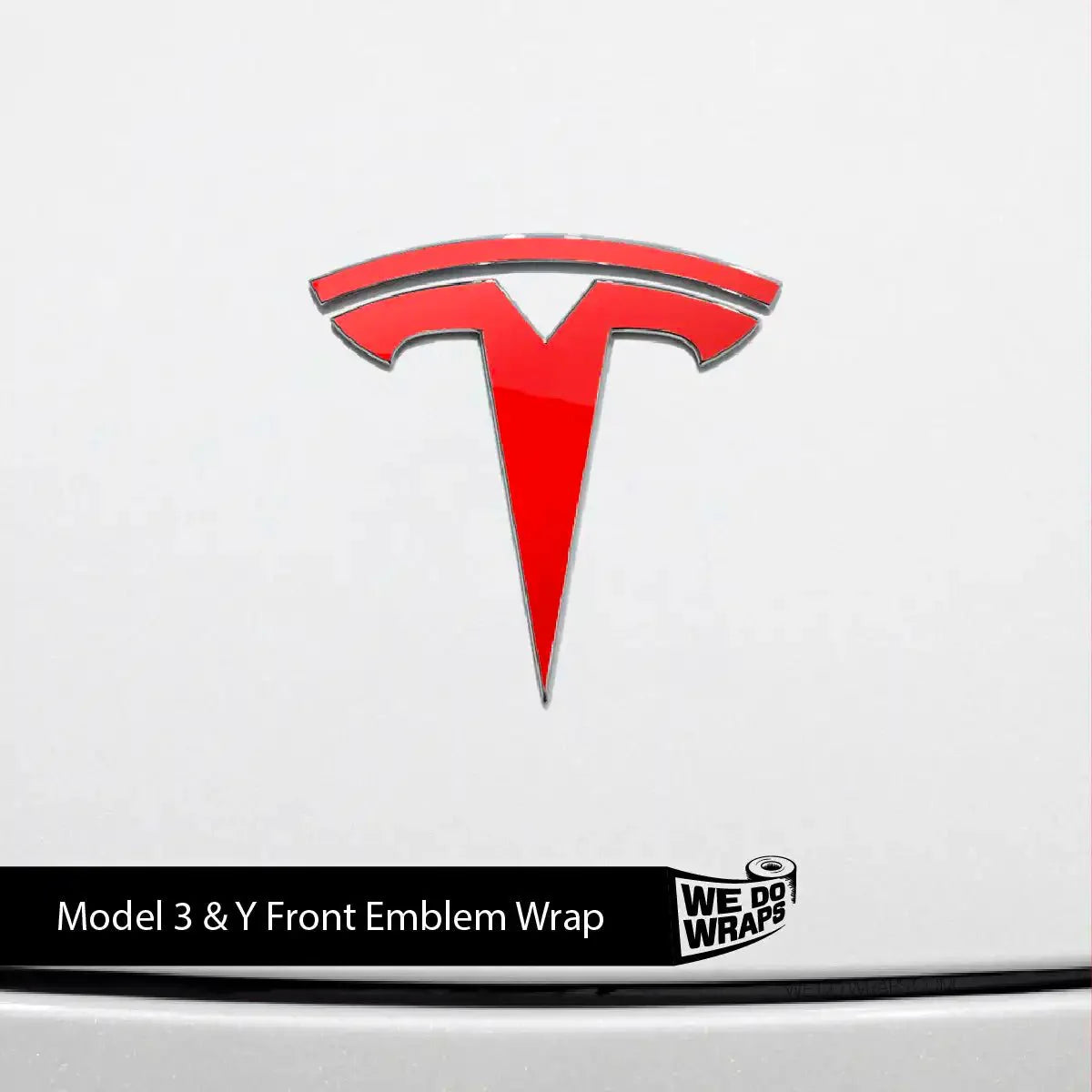 3M Gloss Hot Rod Red Tesla Emblem Decals (Front + Back) | Model 3