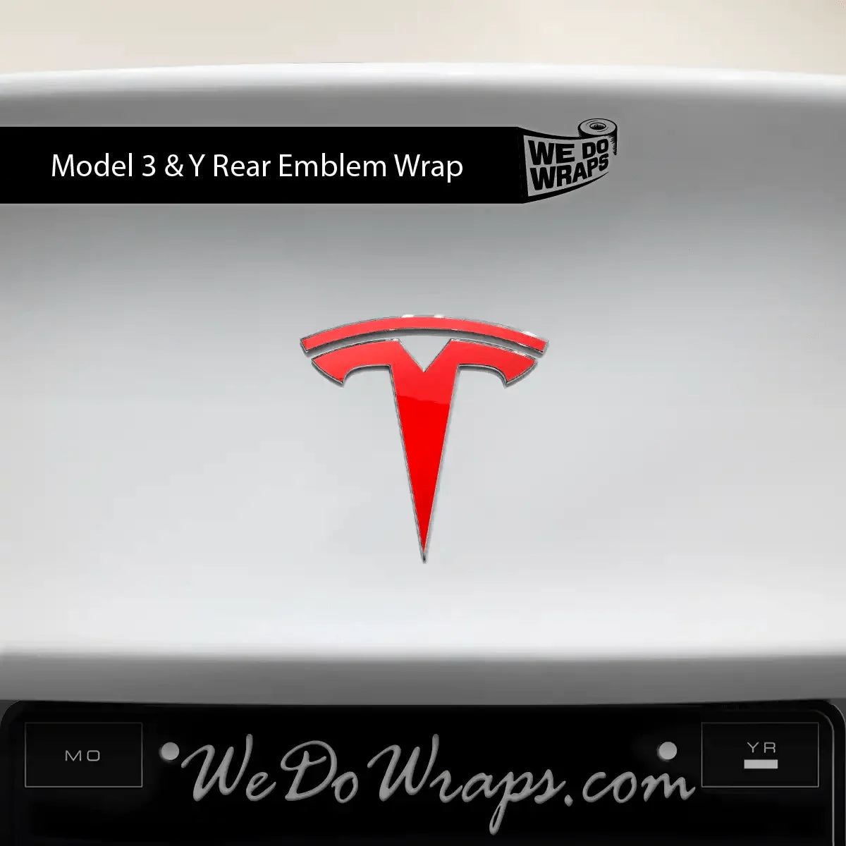 3M Gloss Hot Rod Red Tesla Emblem Decals (Front + Back) | Model 3