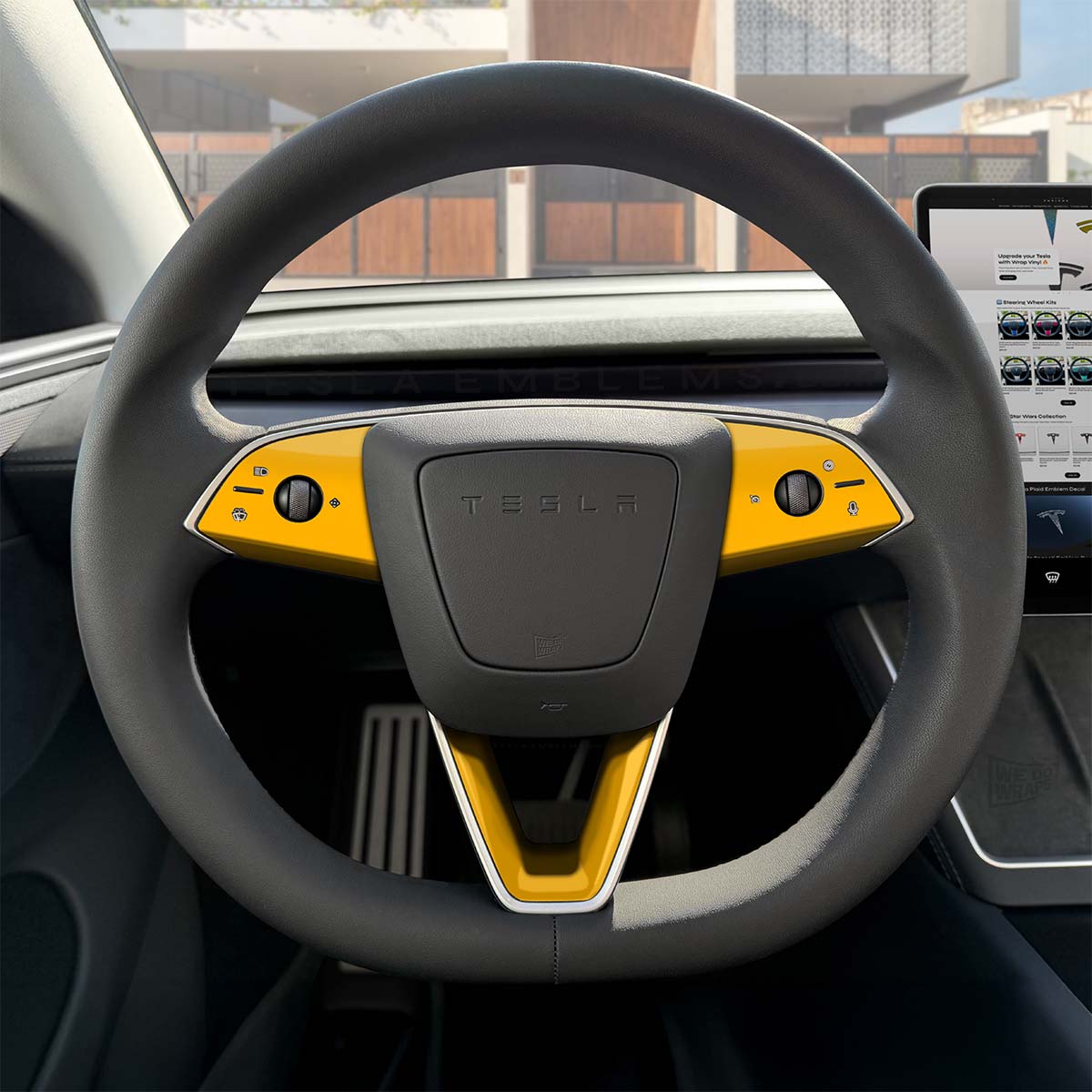 3M Gloss Sunflower Yellow Tesla Steering Wheel Trim Decal Kit | 3-piece Set | M3 Feb 2024-2026